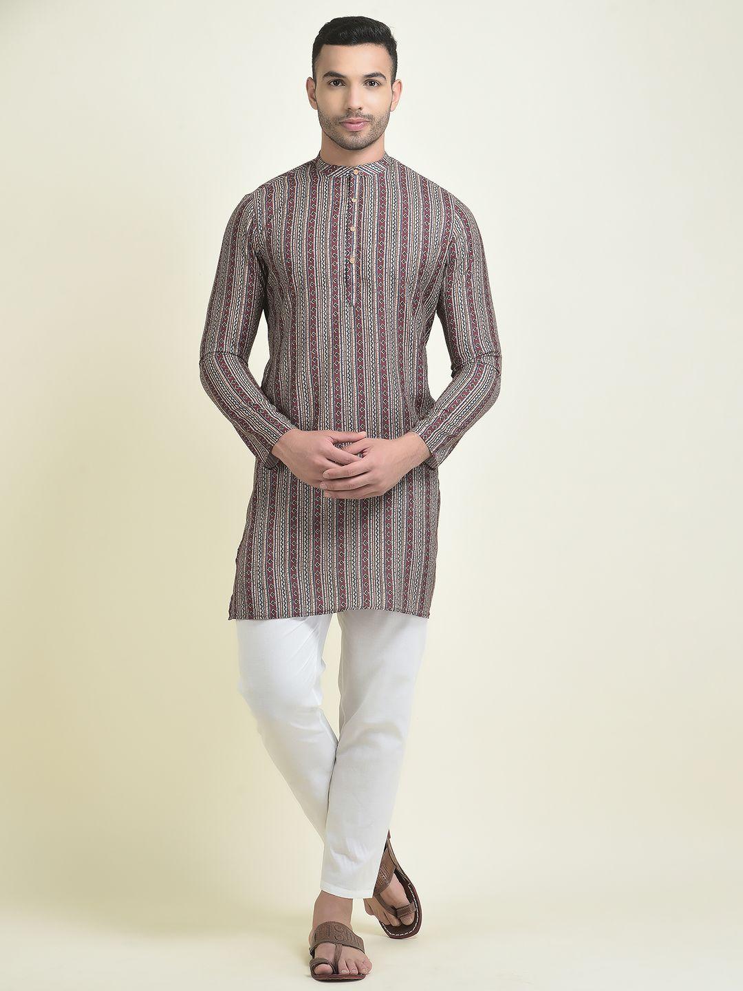 deyann men ethnic motifs printed kurta with pyjamas