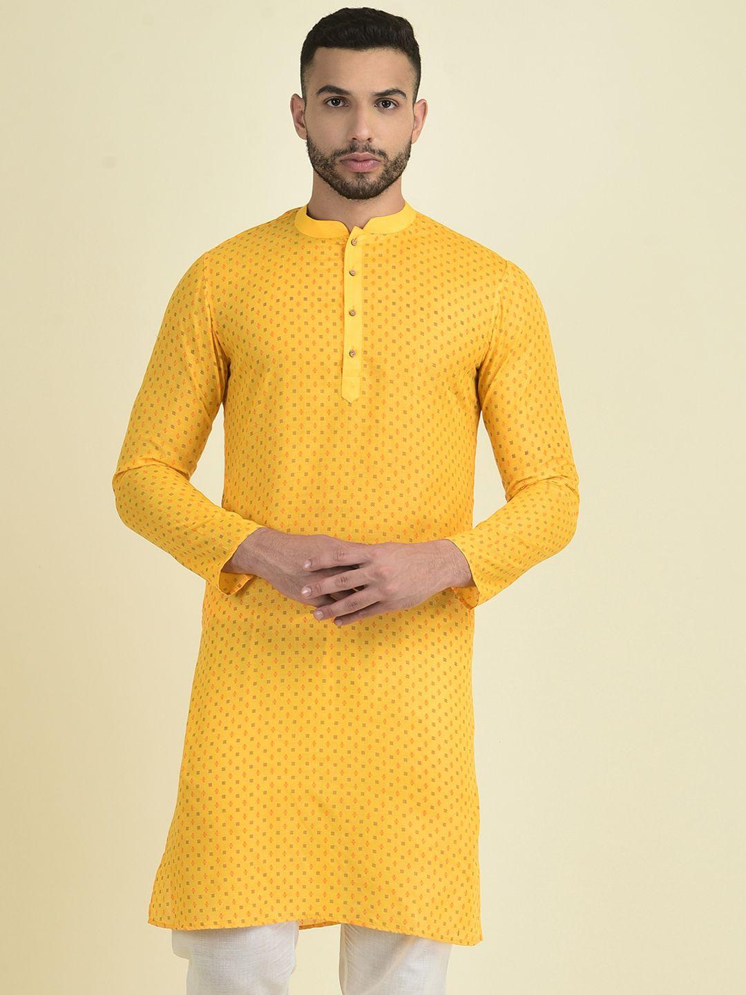 deyann men ethnic motifs printed pure cotton kurta with pyjamas