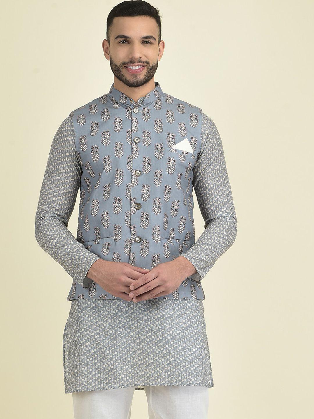 deyann men ethnic motifs printed pure cotton kurta with pyjamas