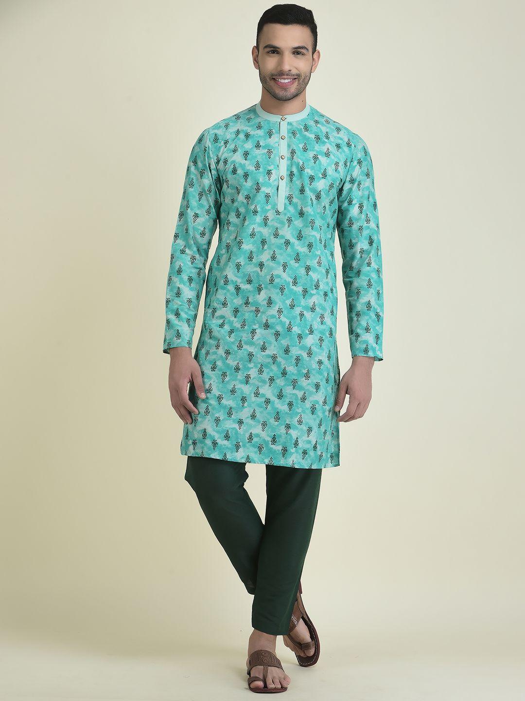 deyann men ethnic motifs printed pure cotton kurta with pyjamas