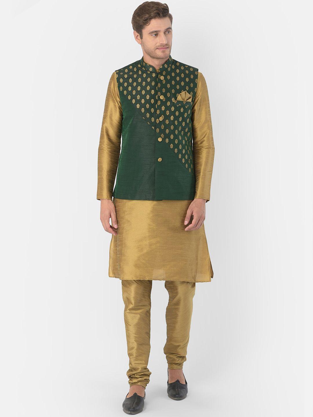 deyann men gold-toned & green solid kurta with pyjamas