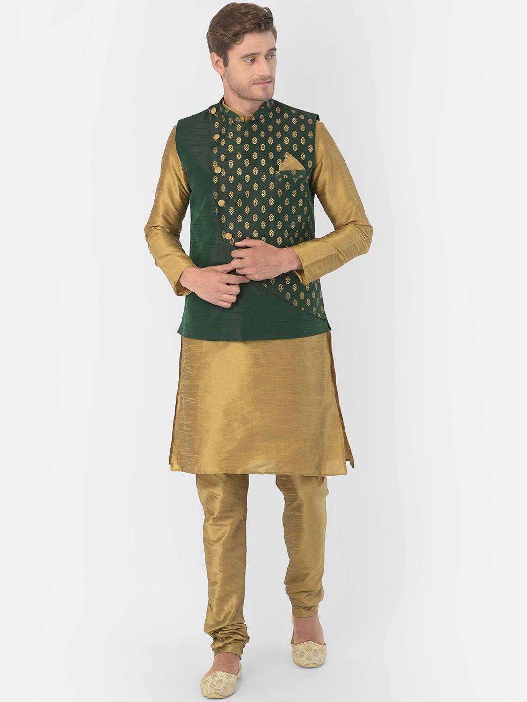 deyann men gold-toned & green solid kurta with pyjamas