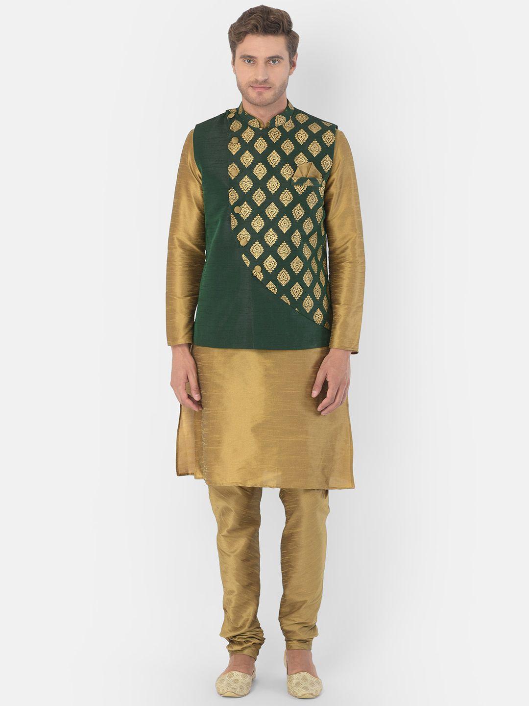 deyann men gold-toned & green solid kurta with pyjamas