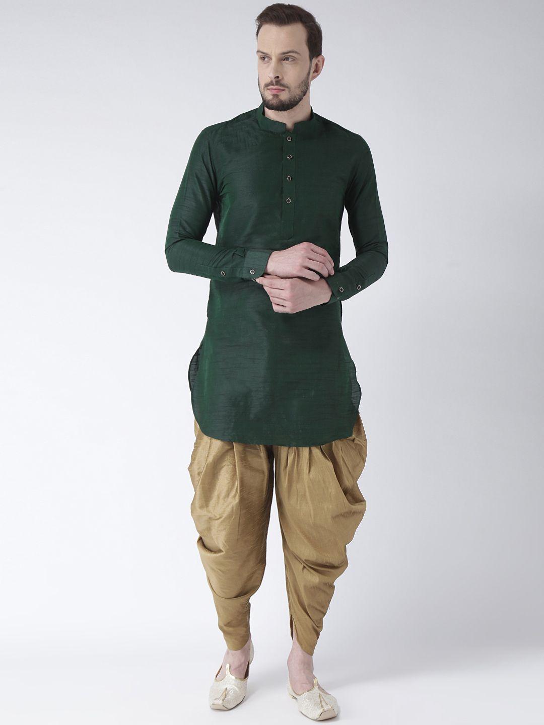 deyann men green & beige solid kurta with patiala