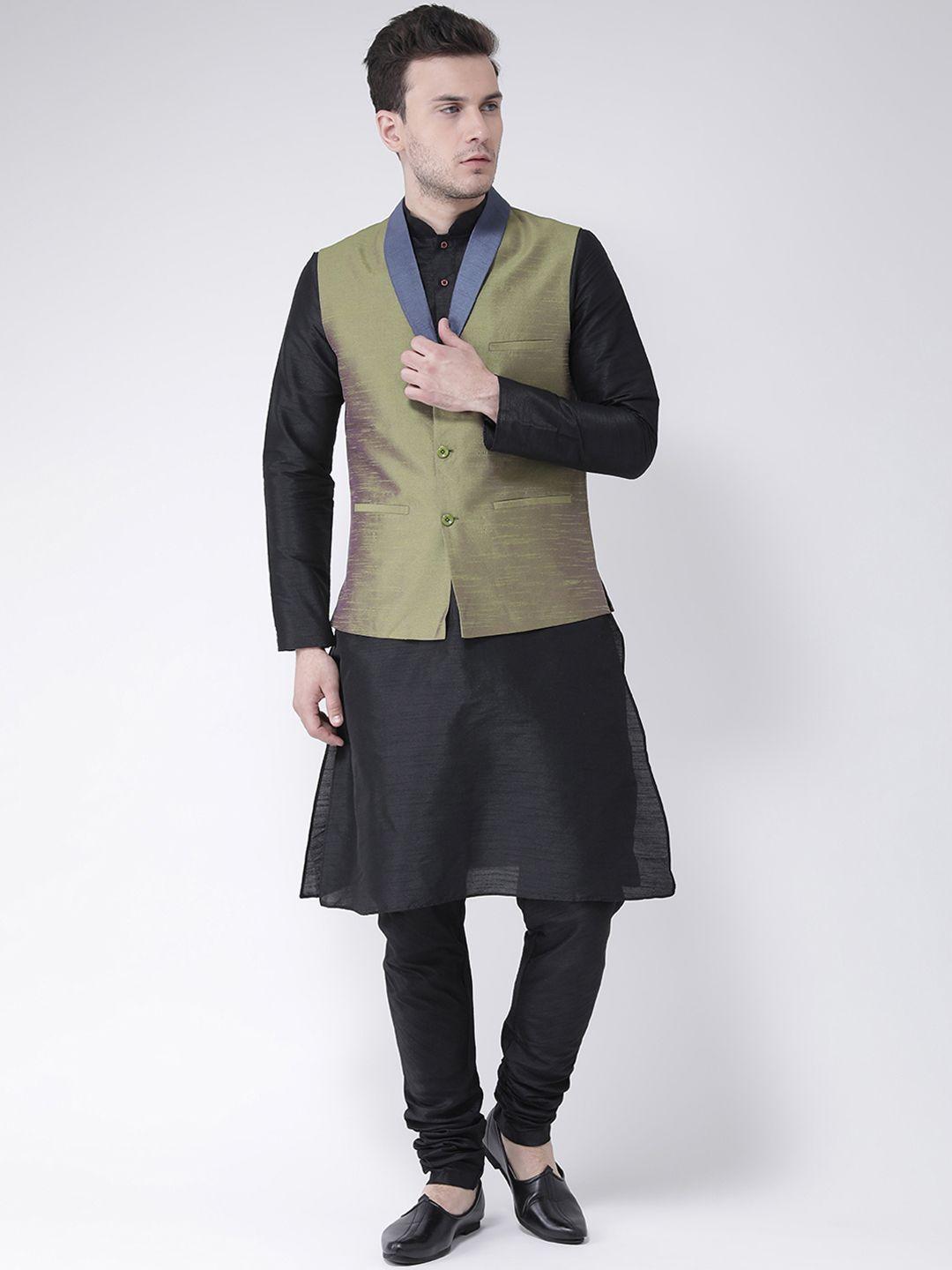 deyann men green & black solid kurta with churidar