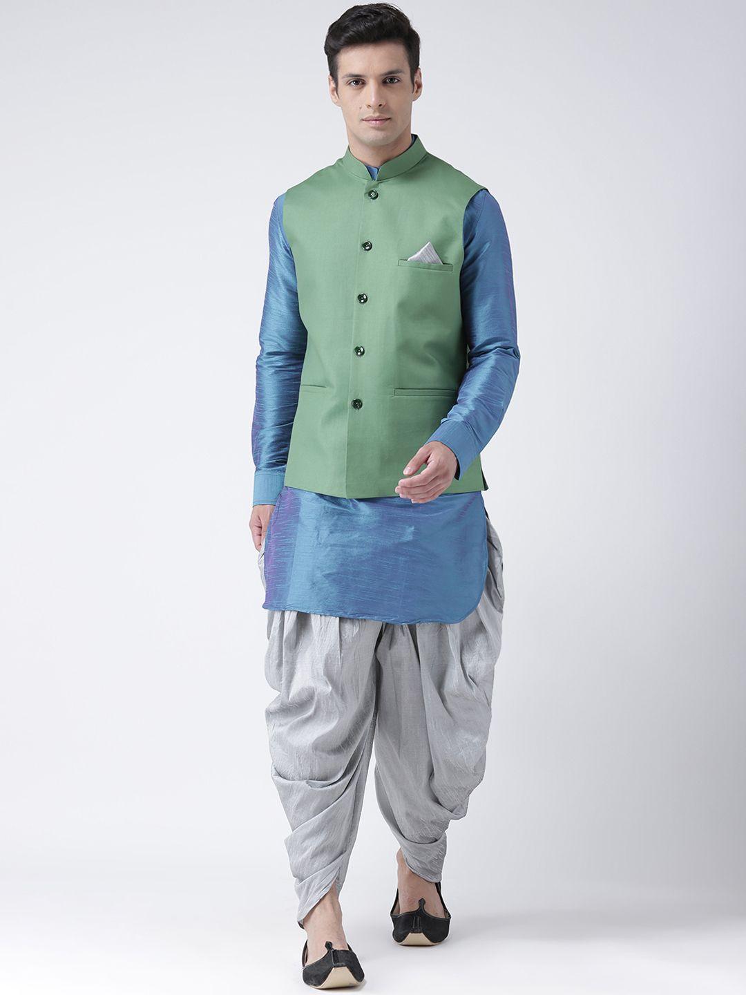 deyann men green & blue solid kurta with patiala