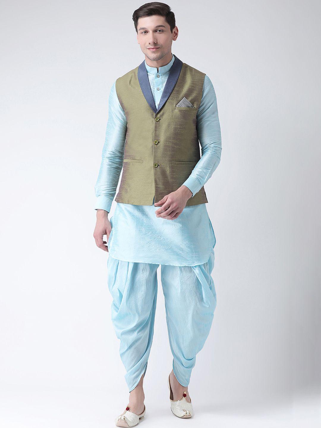 deyann men green & blue solid kurta with patiala