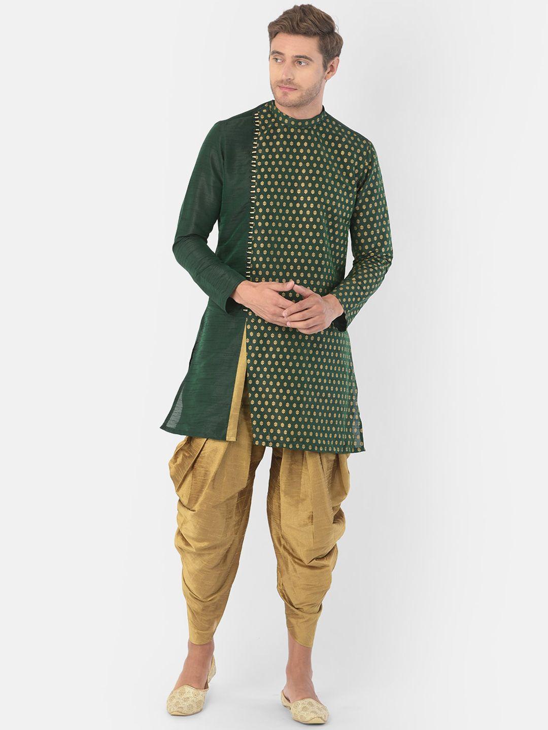 deyann men green & brown printed kurta with patiala