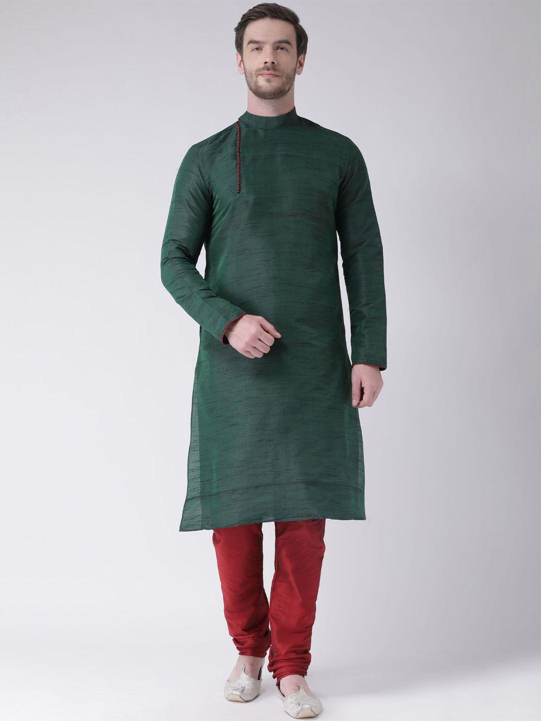deyann men green & red solid kurta with churidar