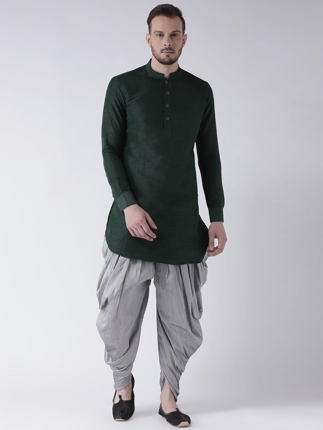 deyann men green & silver-coloured solid kurta with patiala