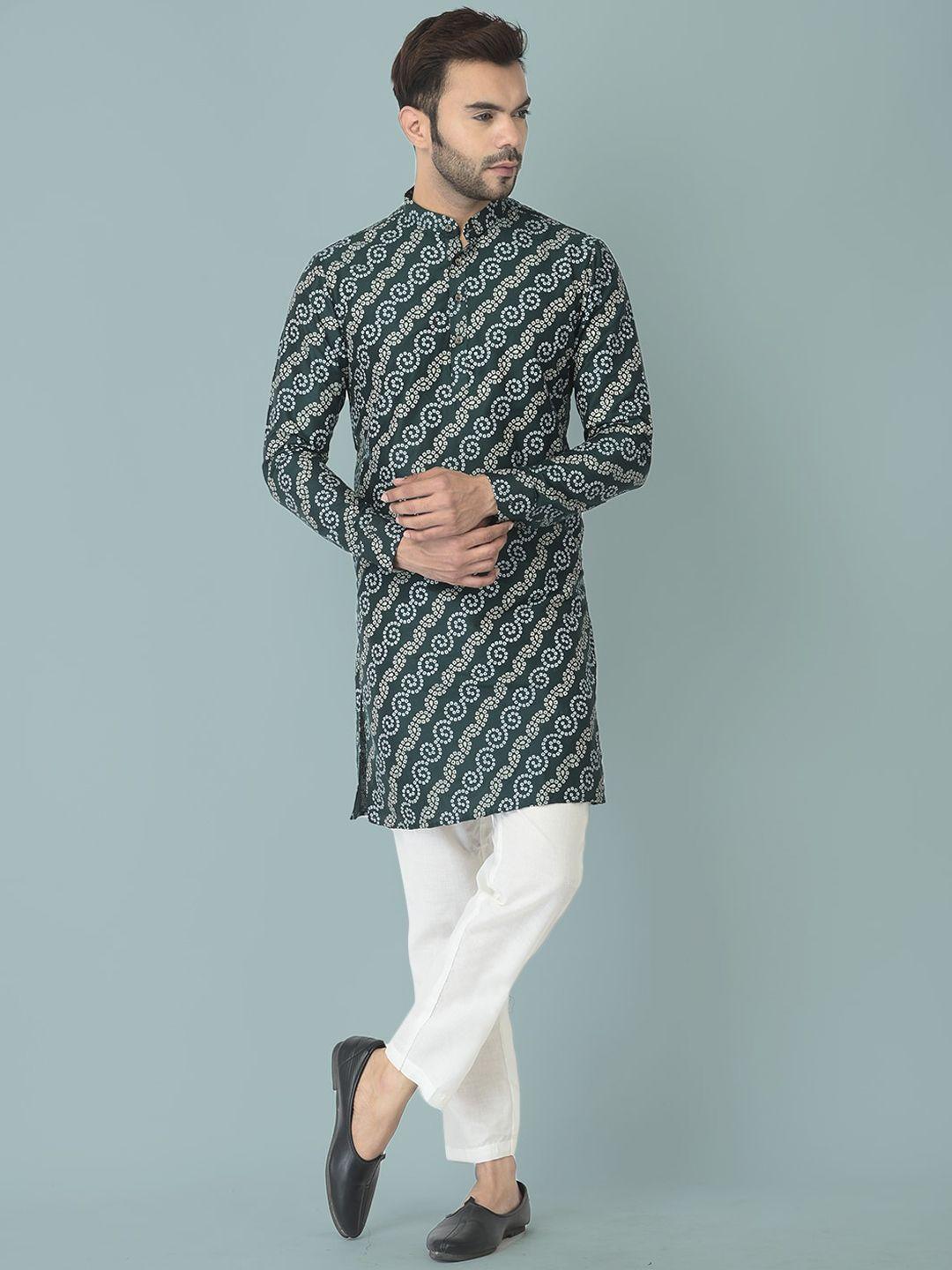 deyann men green bandhani printed kurta with pyjamas