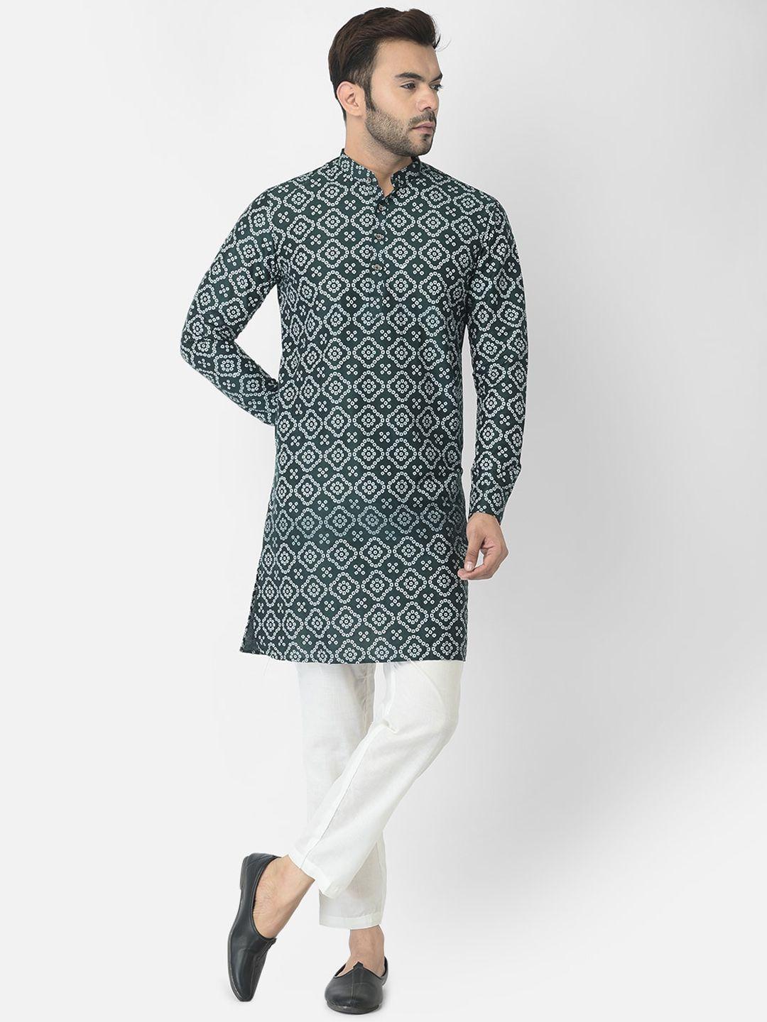 deyann men green bandhani printed kurta with pyjamas