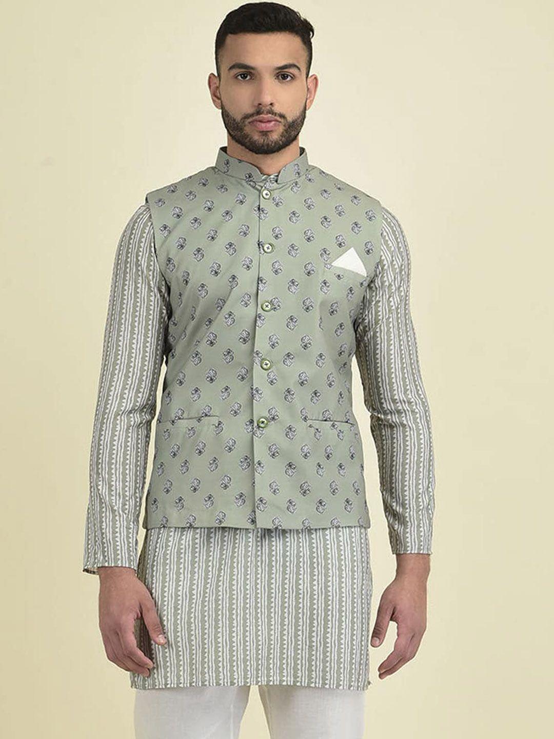 deyann men green ethnic motifs printed kurta with pyjamas