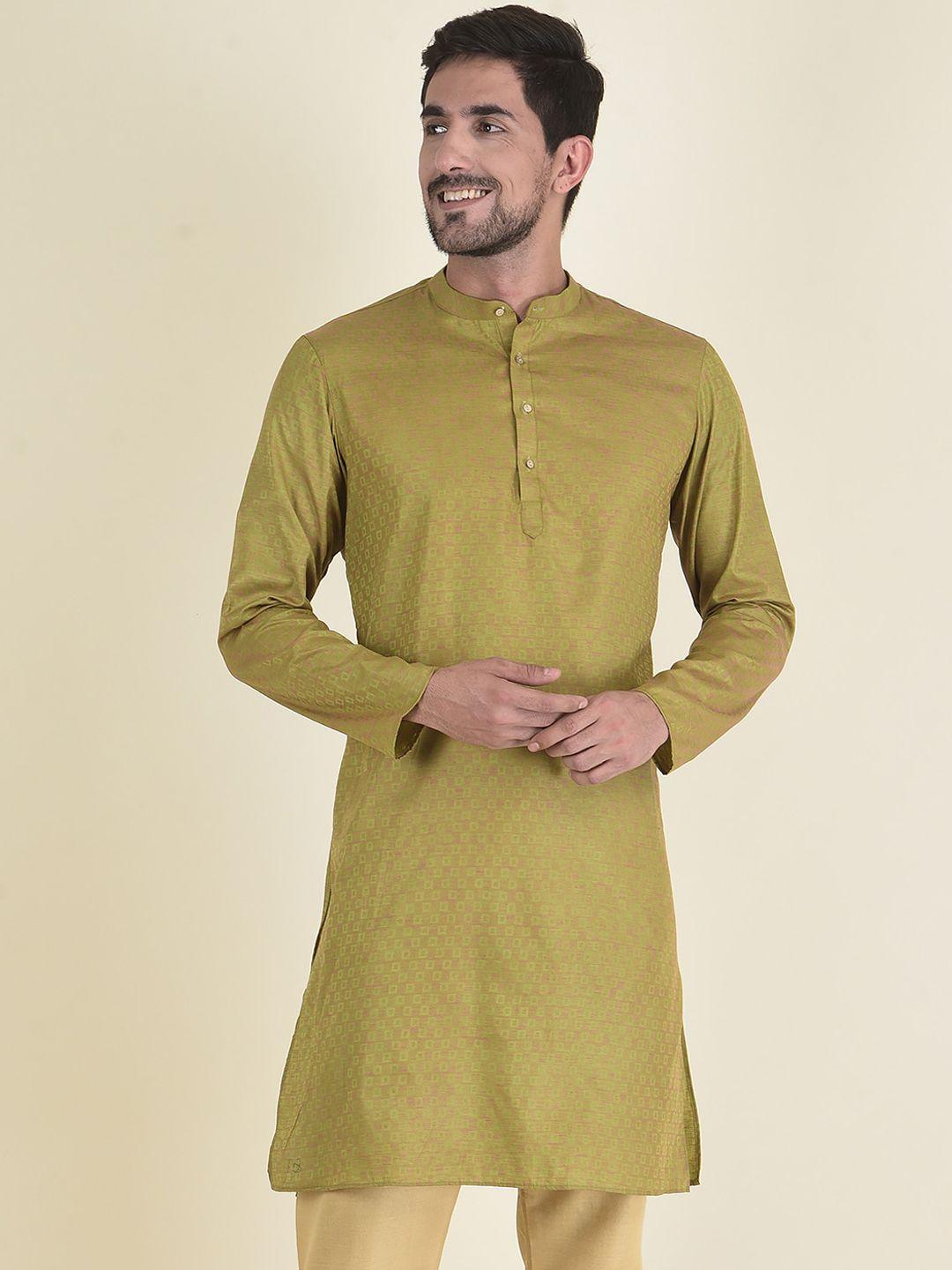 deyann men green jacquard kurta