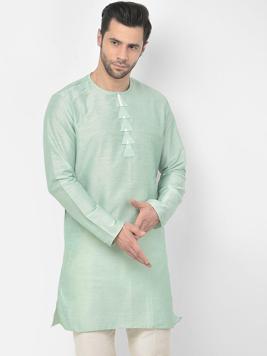 deyann men green solid round neck straight kurta with pyjamas