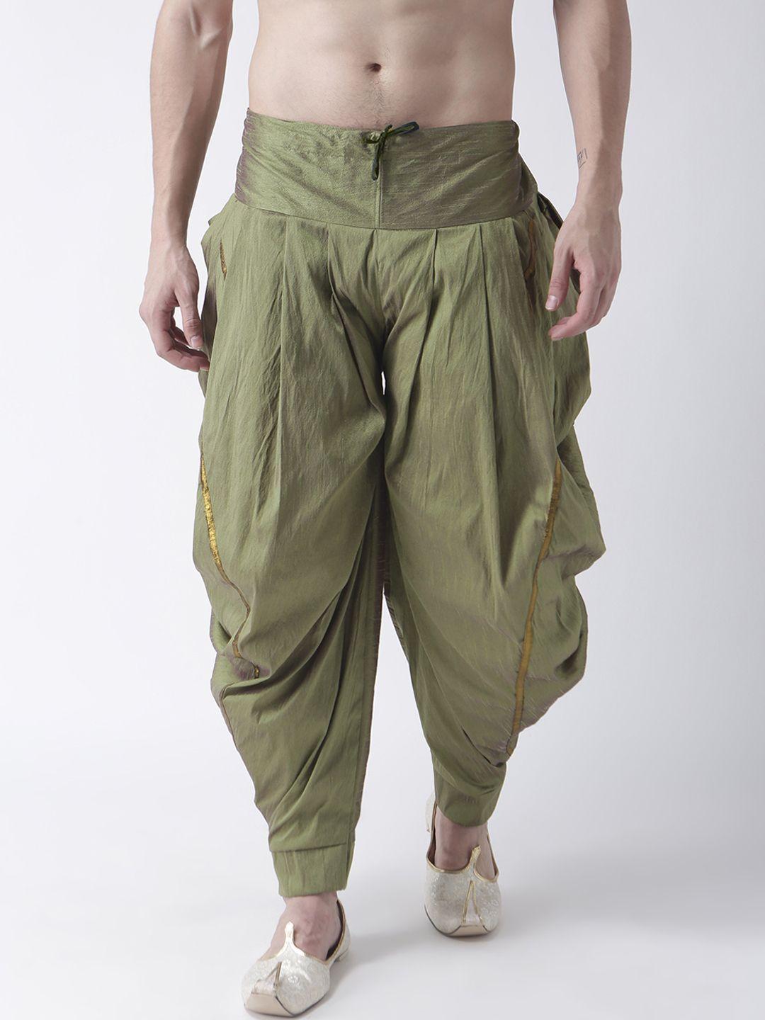 deyann men green solid silk dhoti