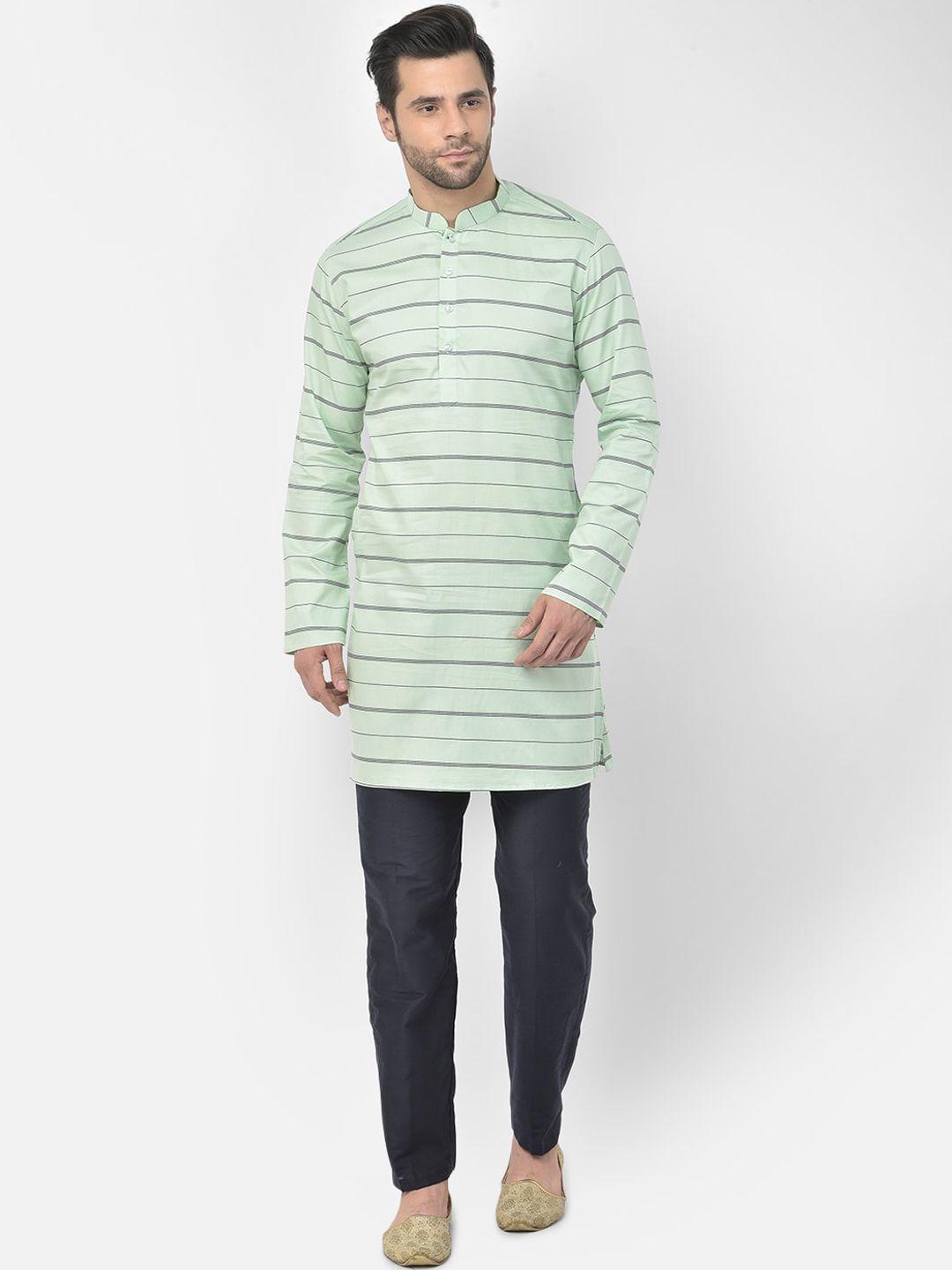 deyann men green striped kurta with trousers