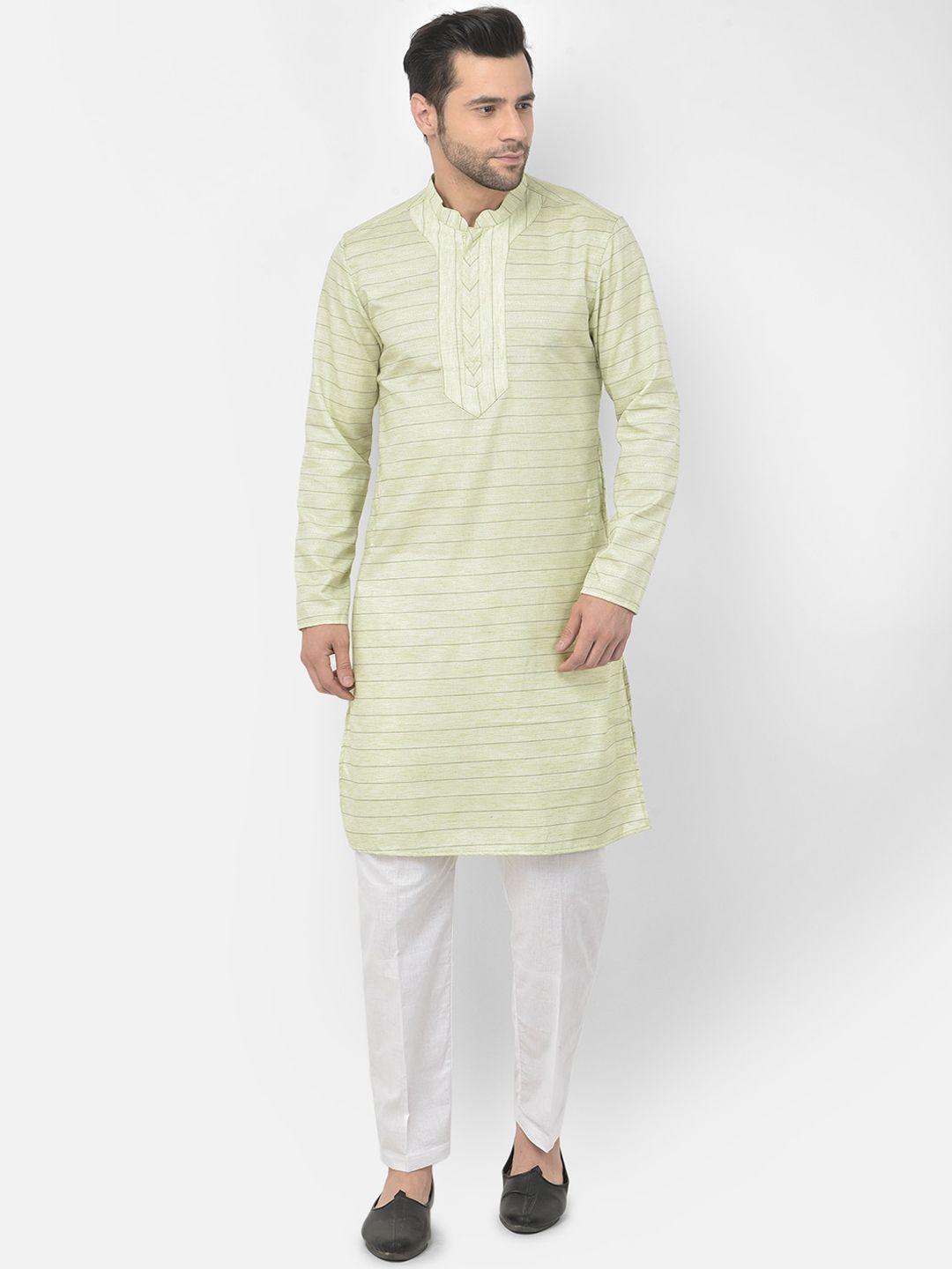 deyann men green striped pure cotton kurta with pyjamas