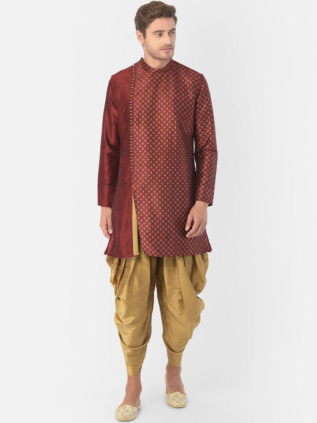 deyann men maroon & brown printed kurta with patiala