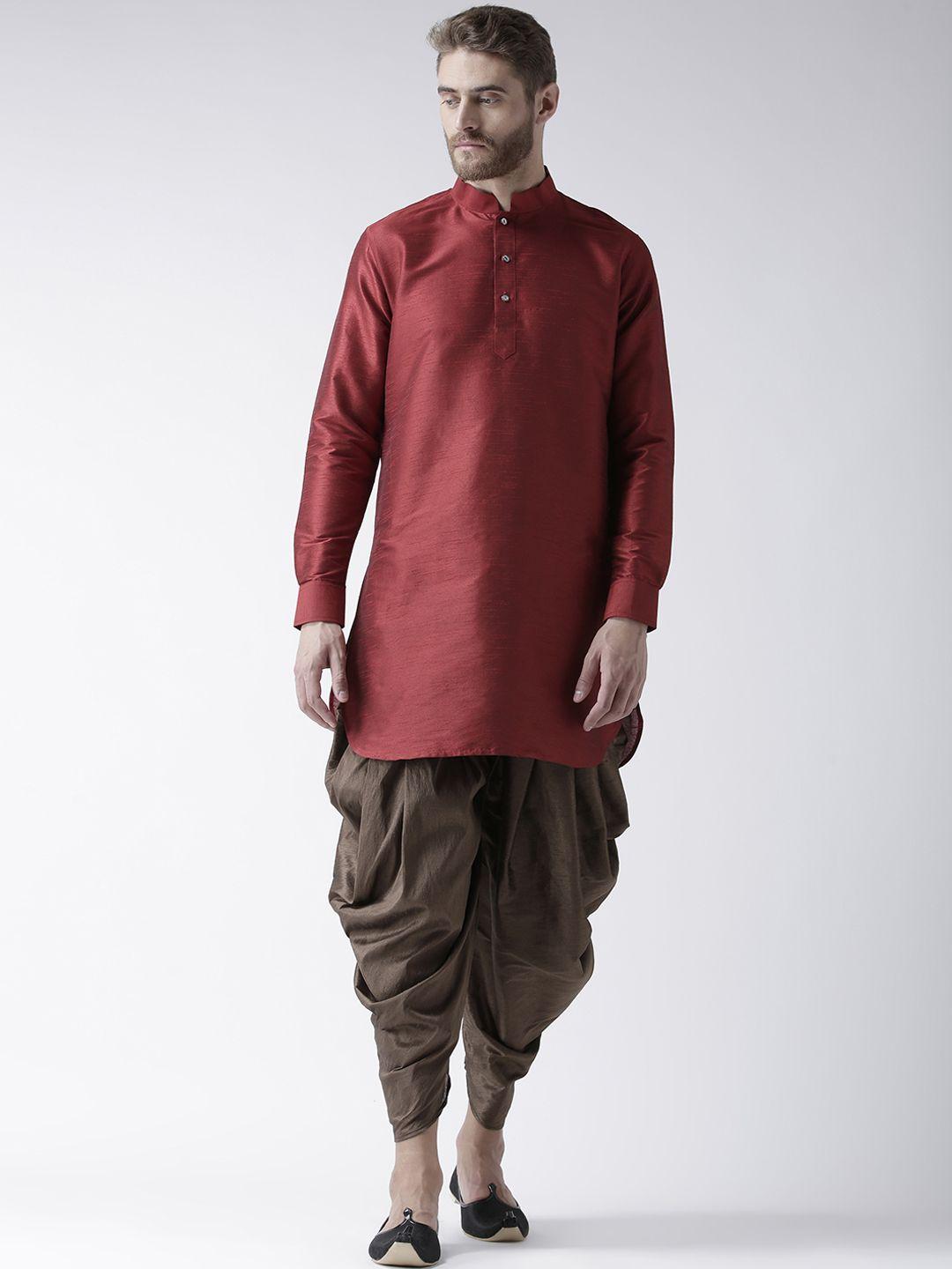deyann men maroon & brown solid kurta with dhoti pants