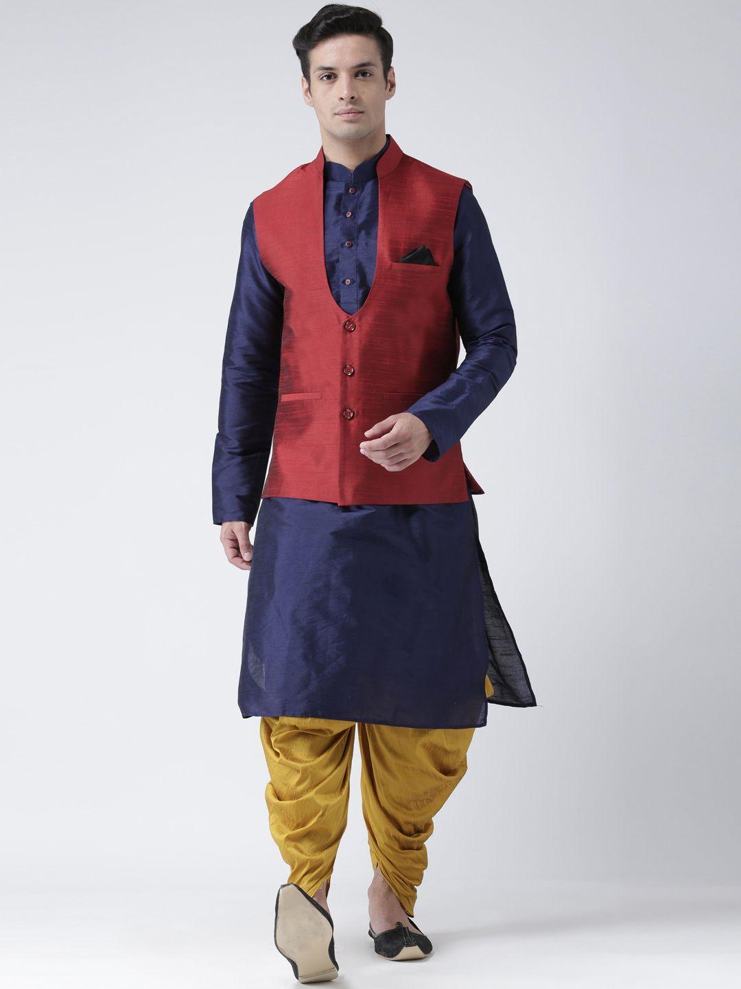 deyann men maroon & navy blue solid kurta with patiala