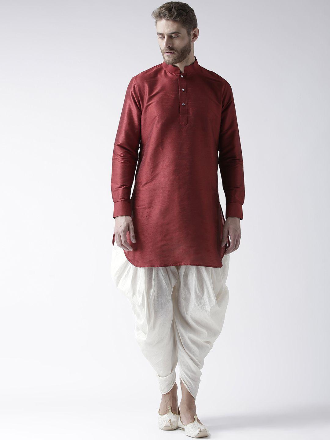 deyann men maroon & off-white solid kurta with patiala