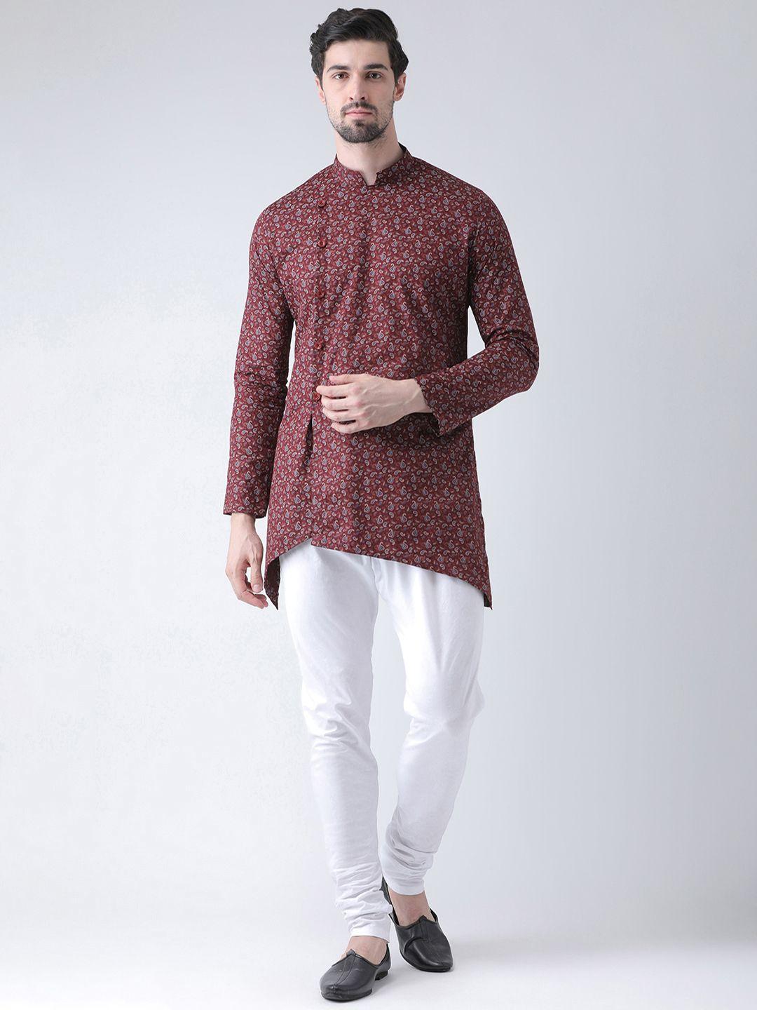 deyann men maroon & white printed kurta with churidar