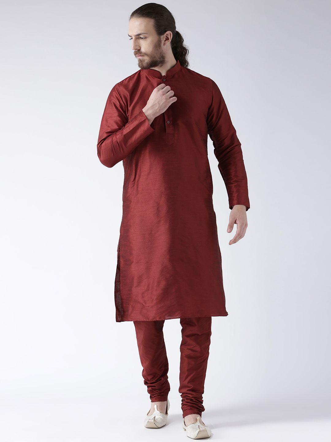 deyann men maroon solid kurta with churidar