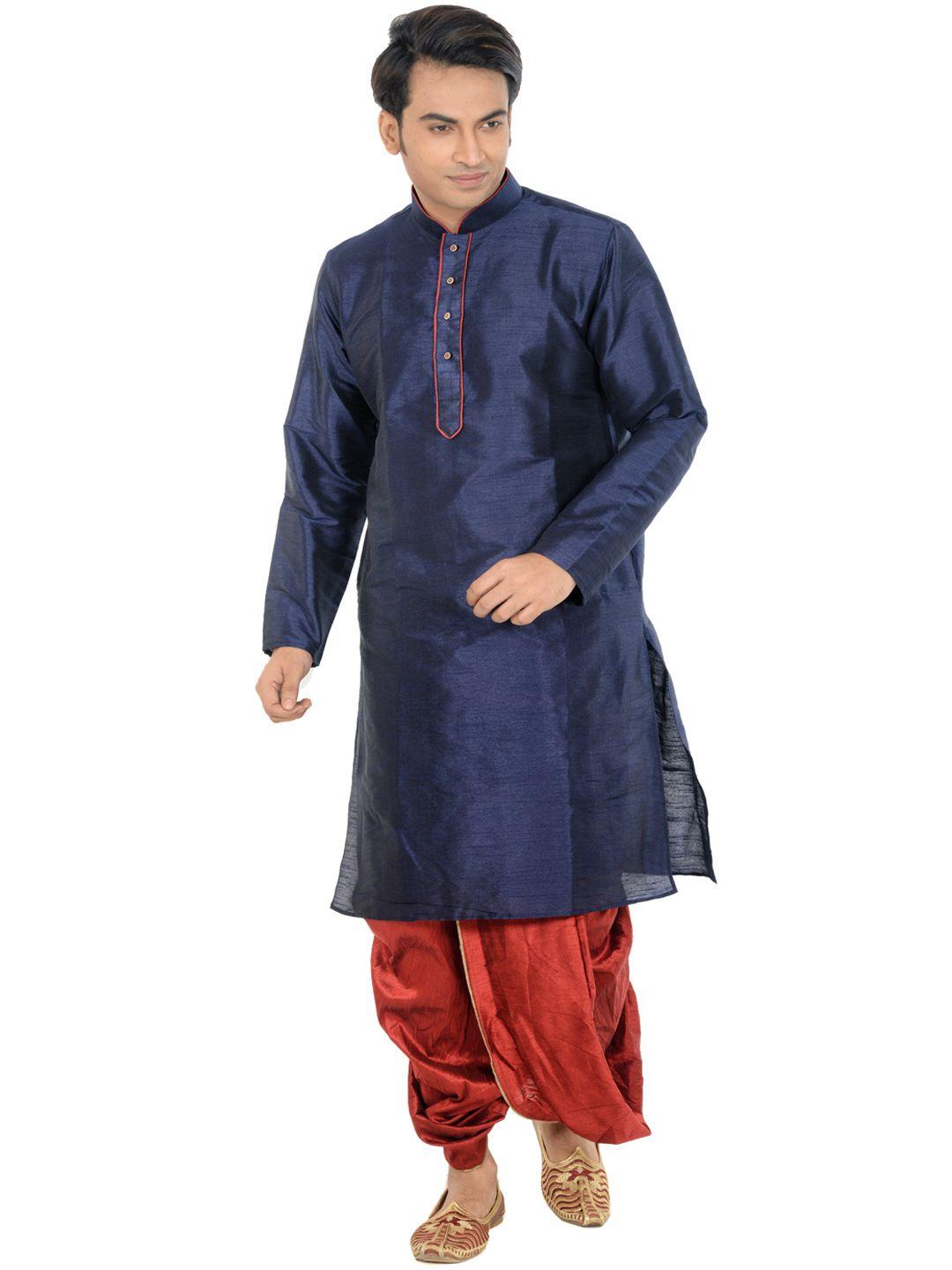 deyann men navy & red solid kurta with dhoti pants