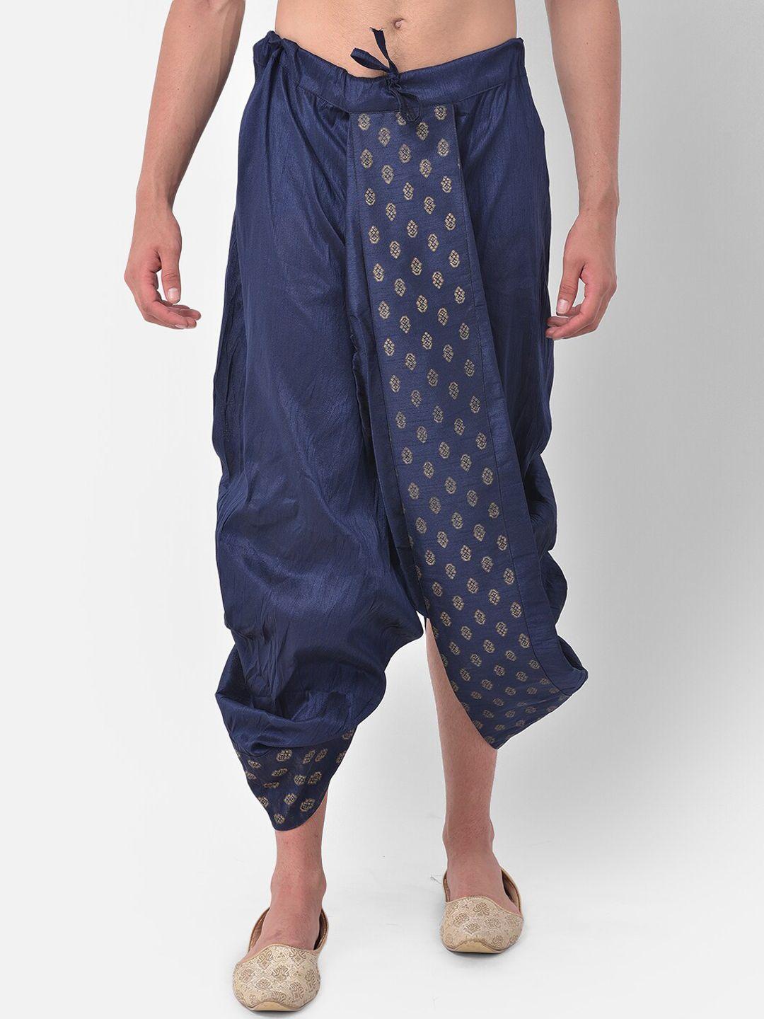 deyann men navy blue & gold-coloured printed dhoti pant