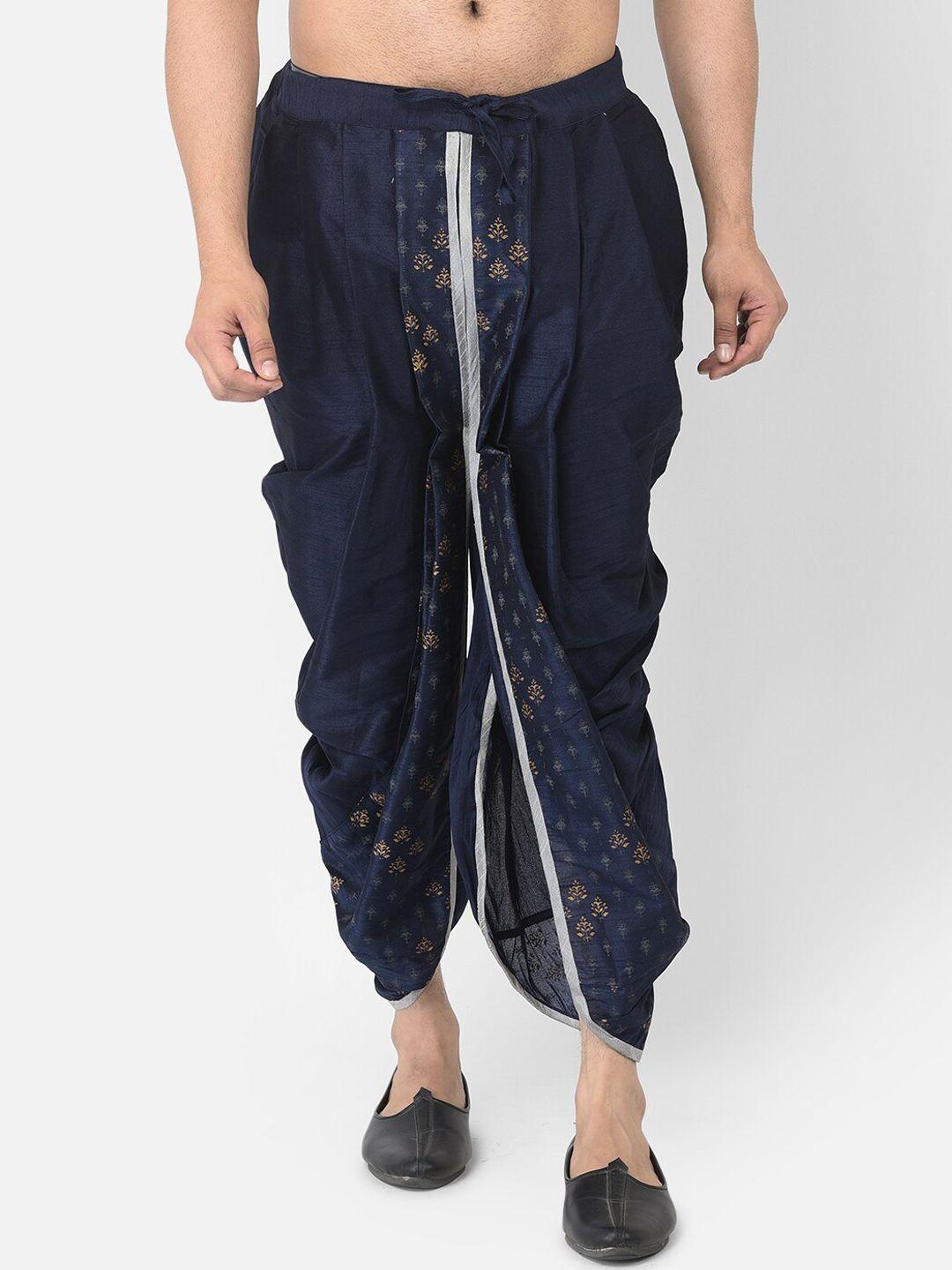 deyann men navy blue & golden printed dhoti pants