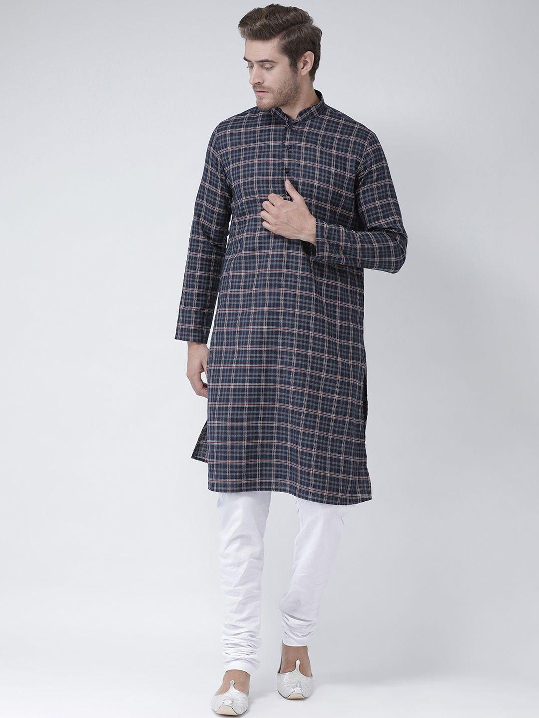 deyann men navy blue & white printed kurta with churidar