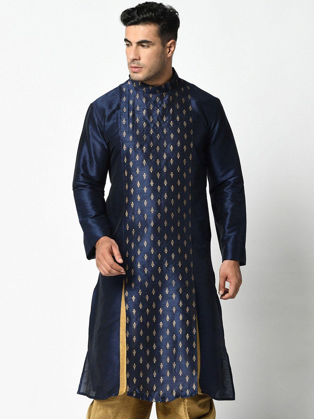 deyann men navy blue geometric printed kurta