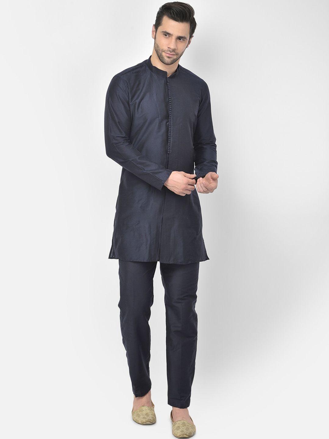 deyann men navy blue kurta with trousers