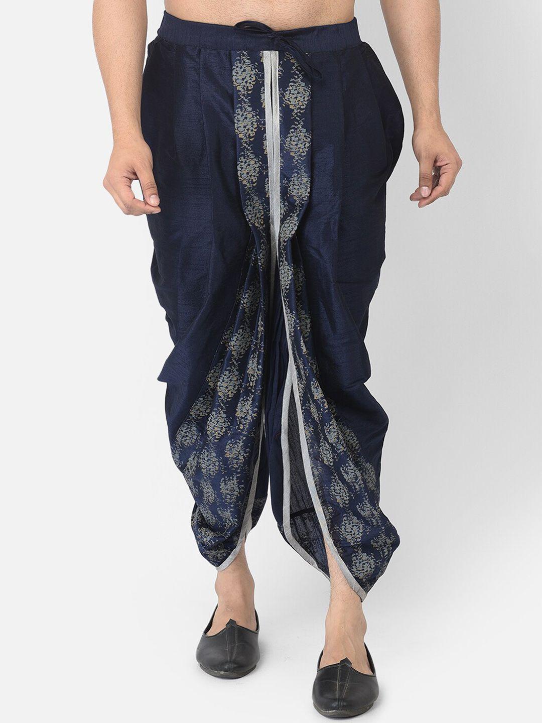 deyann men navy blue printed dhoti pants