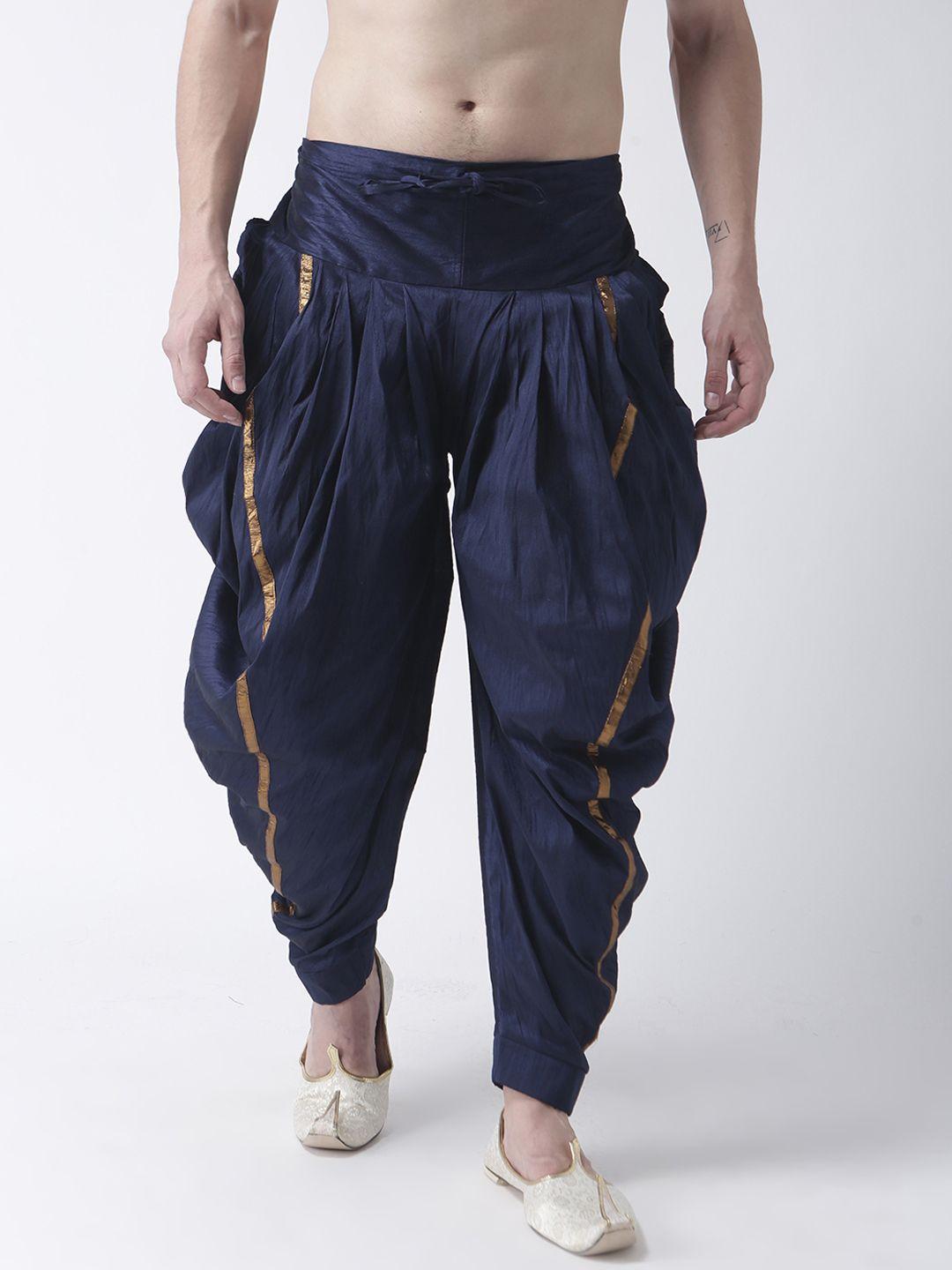 deyann men navy-blue solid silk dhoti