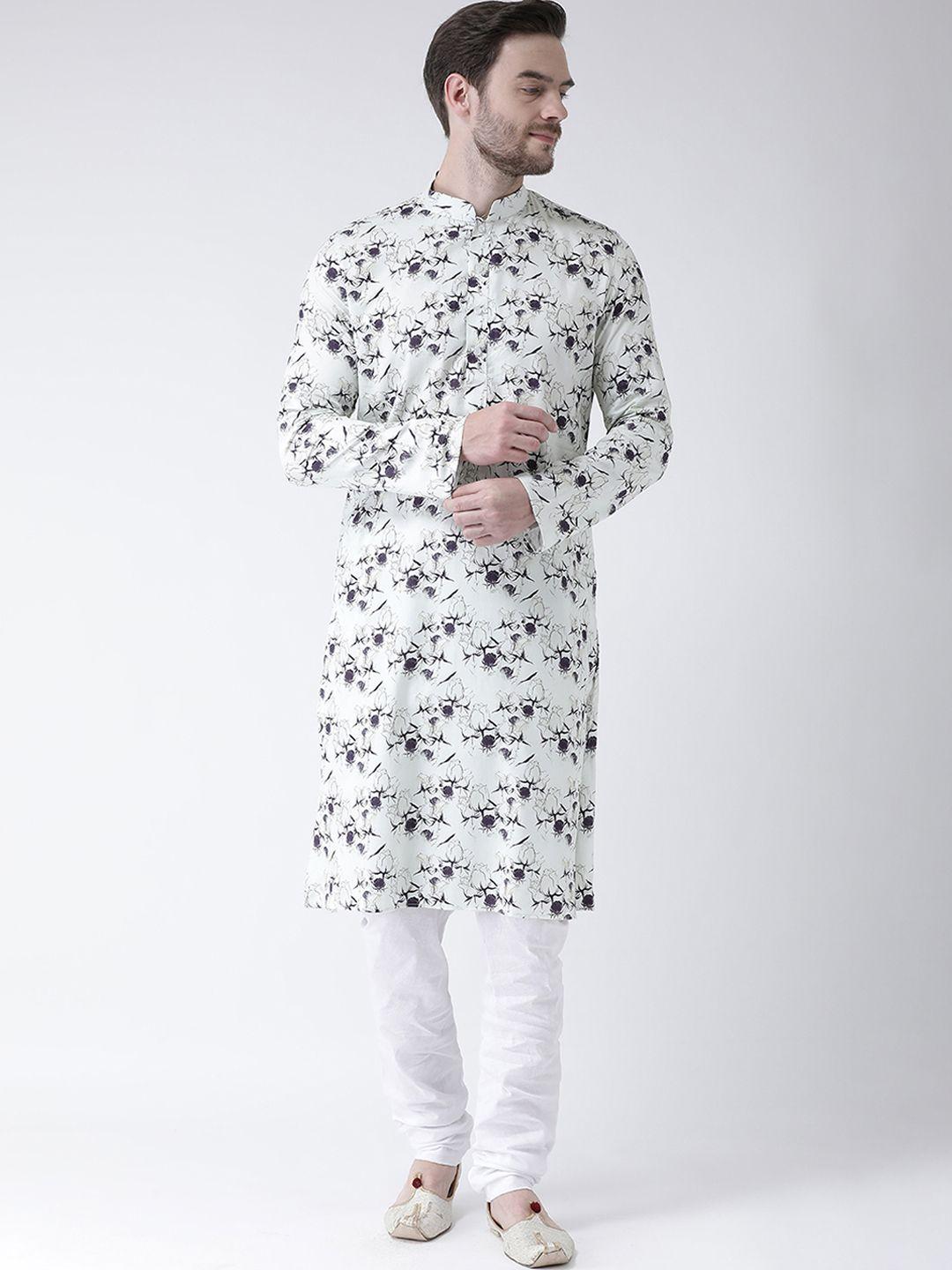 deyann men off-white & black printed kurta with churidar