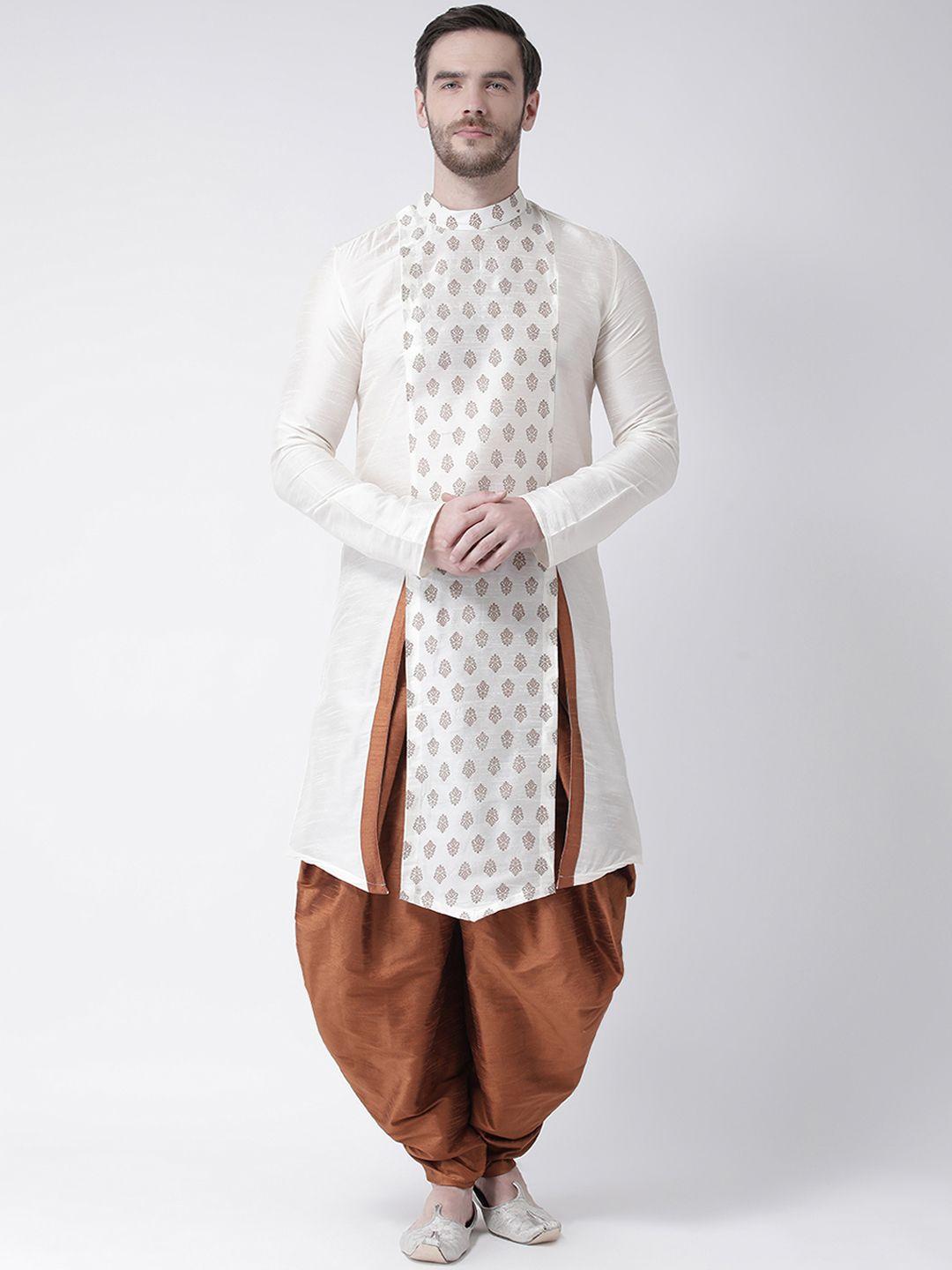 deyann men off-white & brown printed straight kurta