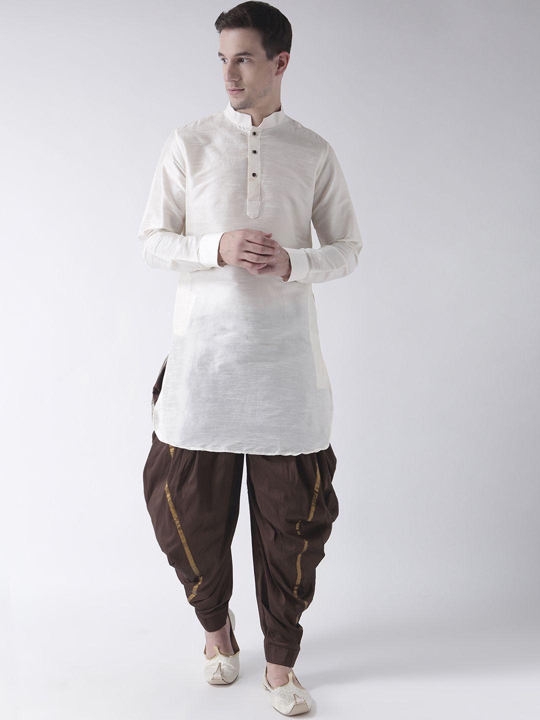 deyann men off-white & brown solid kurta with patiala