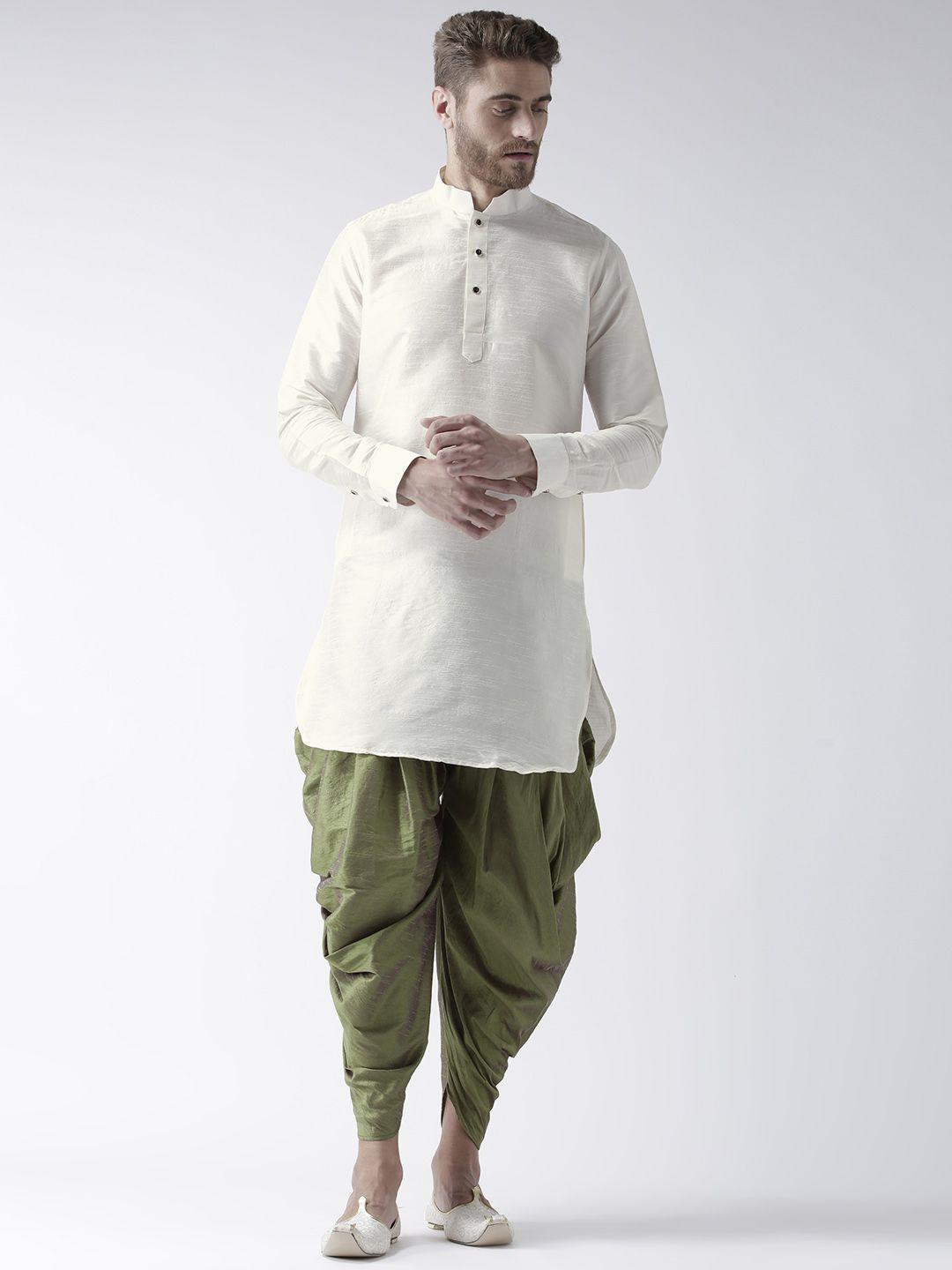 deyann men off-white & green solid kurta with patiala