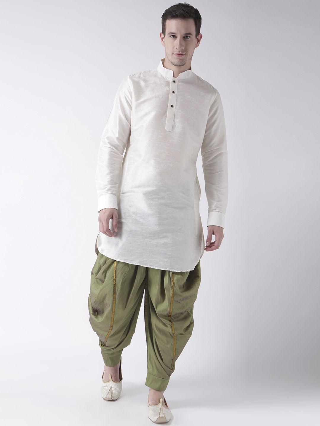 deyann men off-white & green solid kurta with patiala