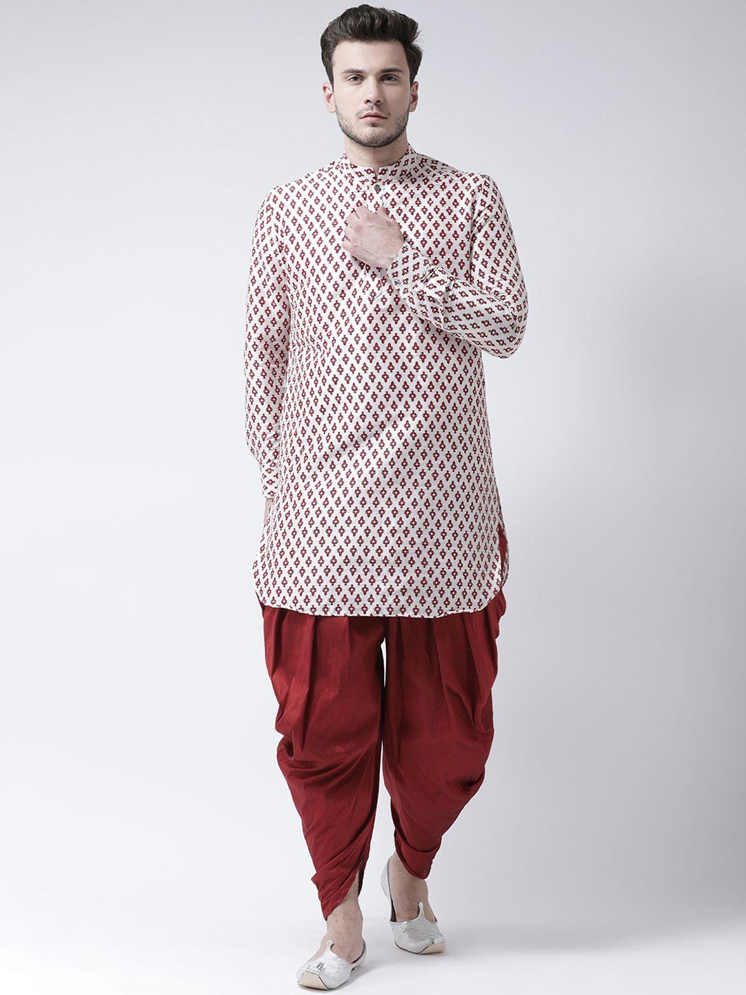 deyann men off-white & maroon printed kurta with patiala