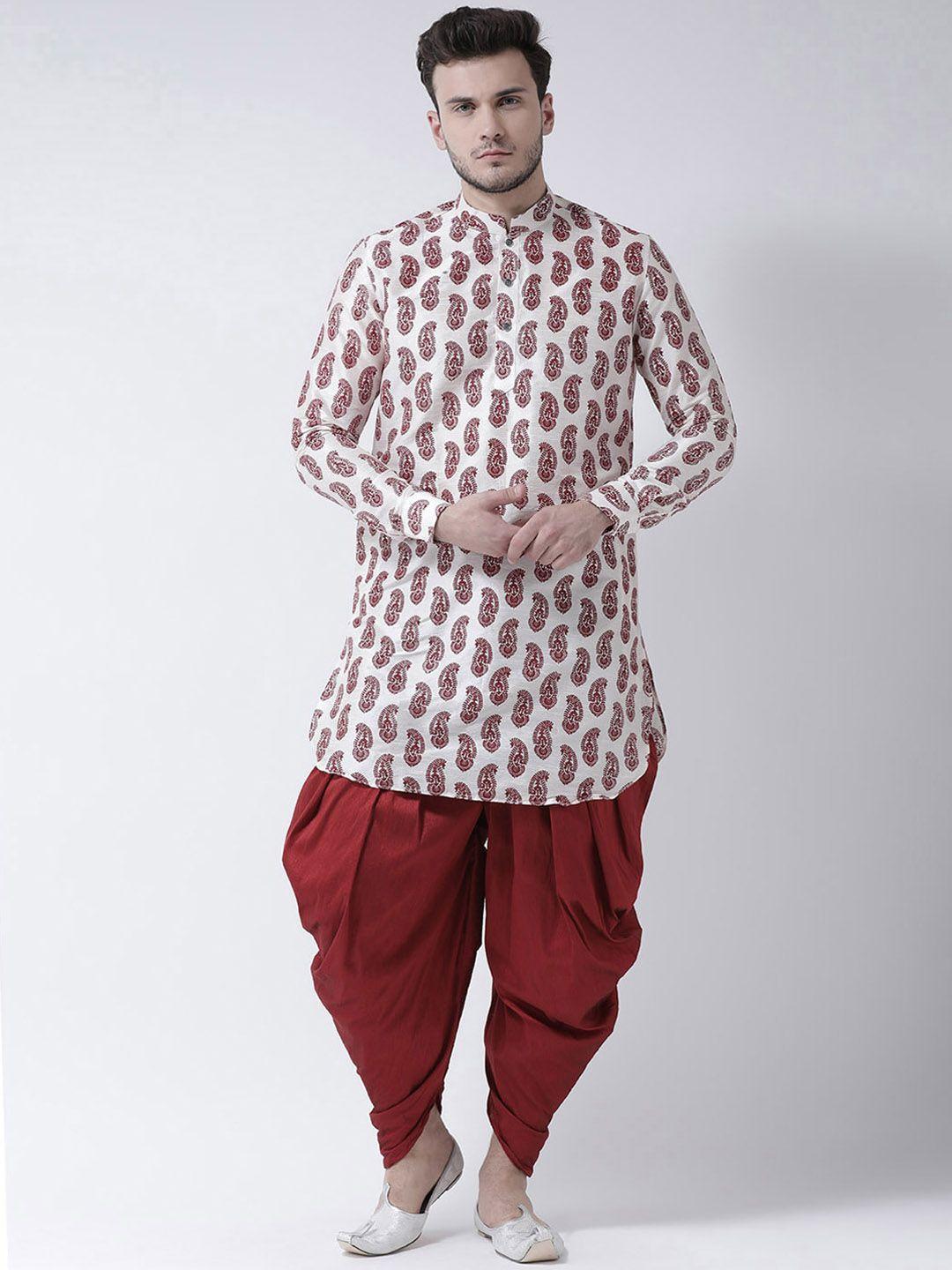 deyann men off-white & maroon printed kurta with patiala