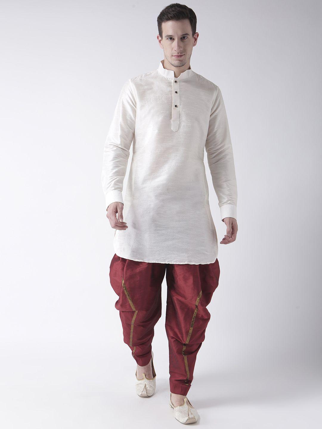 deyann men off-white & maroon solid kurta with patiala