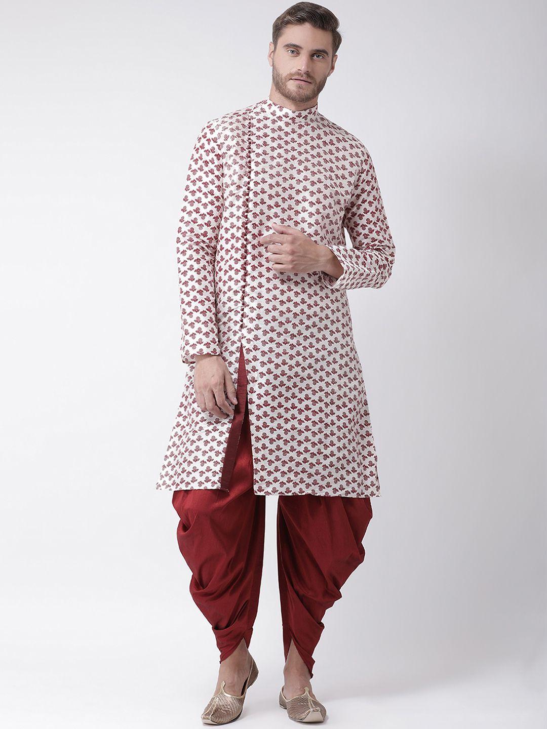 deyann men off-white & red printed kurta with patiala