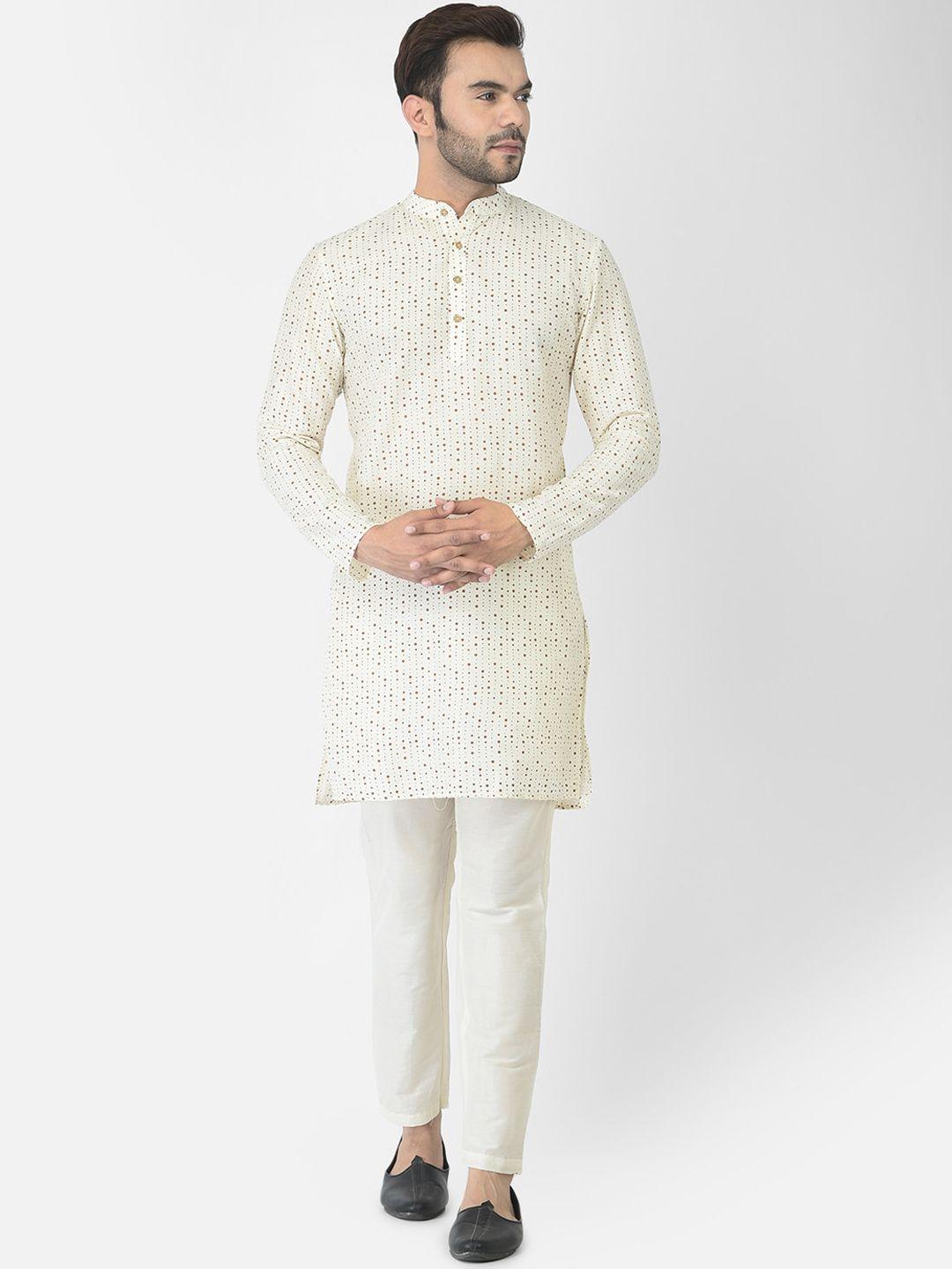 deyann men off white printed kurta with pyjamas