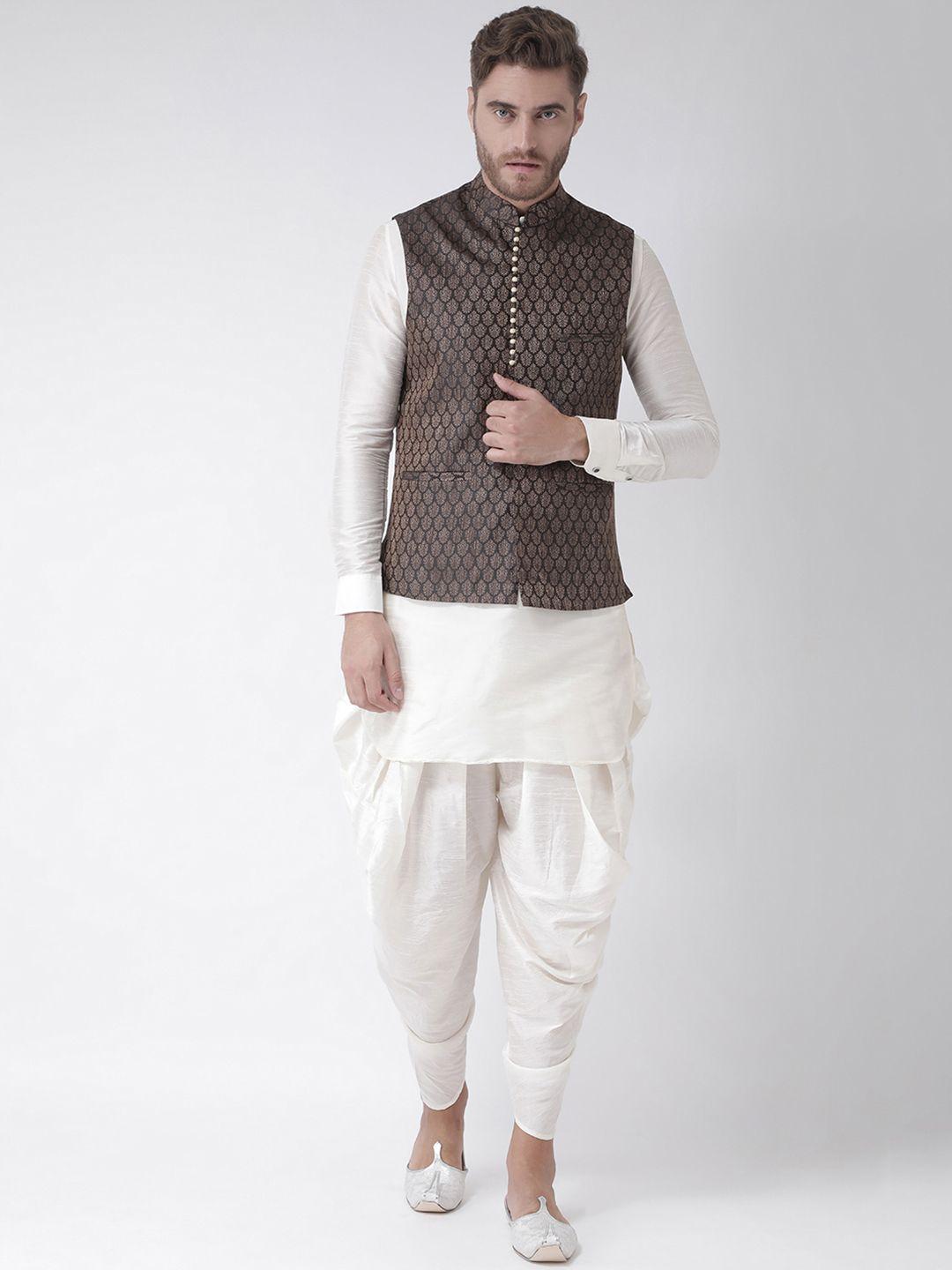 deyann men off-white self design kurta with patiala