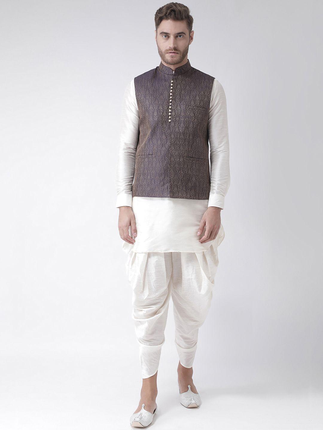 deyann men off-white self design kurta with patiala