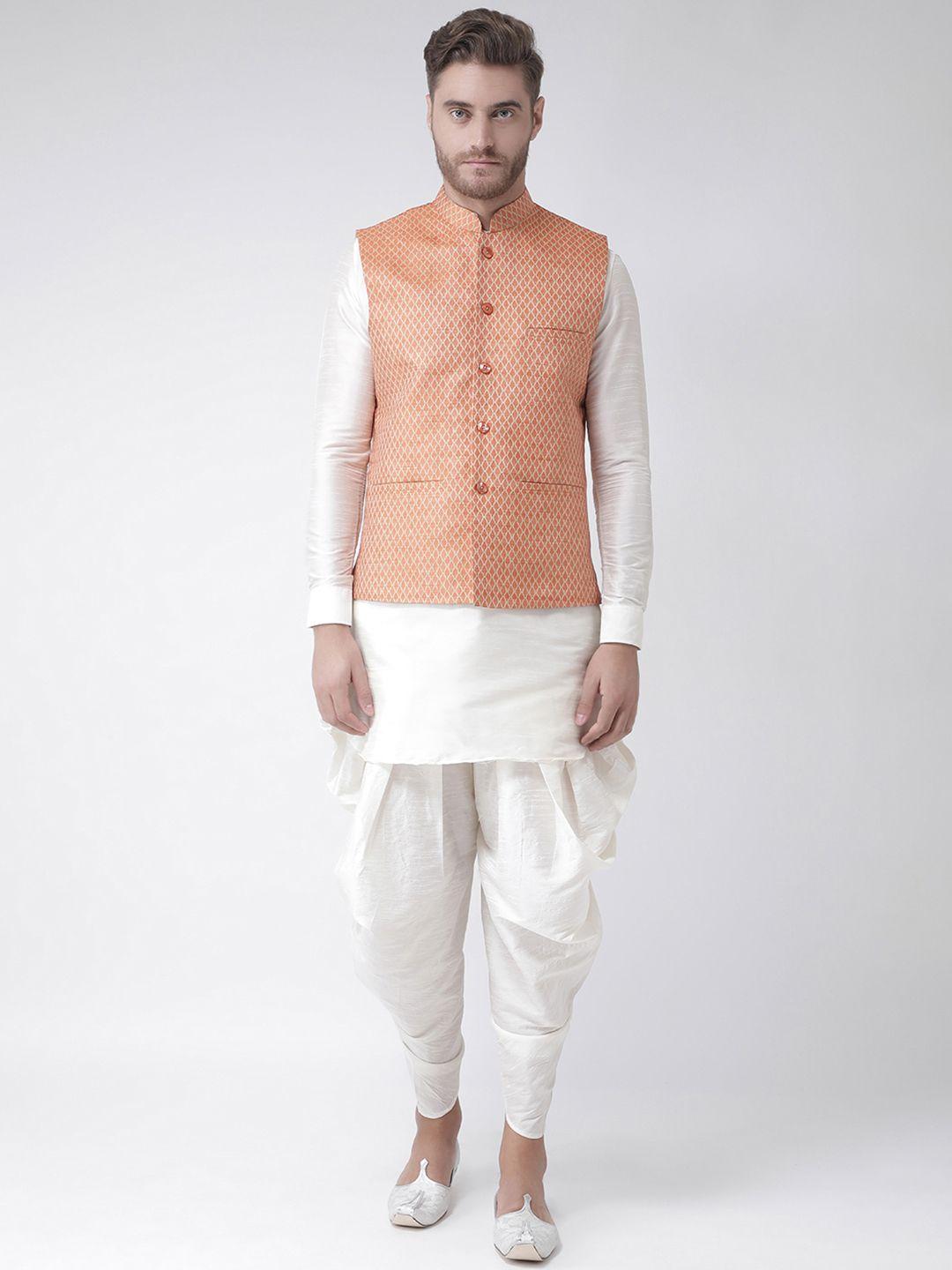 deyann men off-white self design kurta with patiala