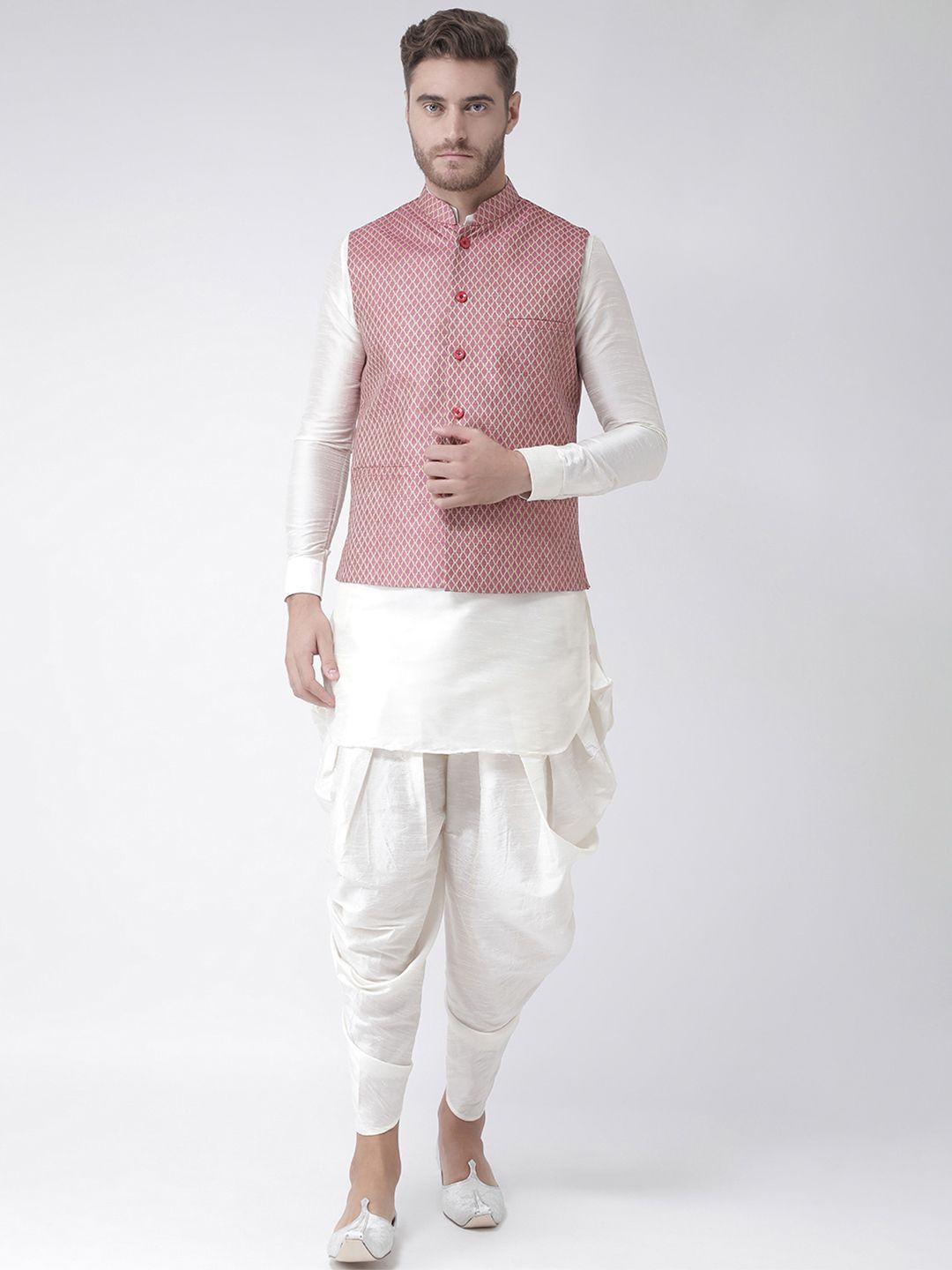 deyann men off-white self design kurta with patiala